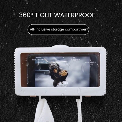 Bakeey Rotational Base HD Touch Screen Waterproof Phone Case with Hook Bathroom Wall Mounted Holder Storager Sealed Organizer COD [1885015]