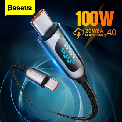 Baseus 100W LED Display Type-C to Type-C PD Power Delivery 2M Cable E-mark Chip Fast Charging Data Transfer Cord Line for Samsung Galaxy S21 Note S21 Iltra Huawei Mate 40 OnePlus 9 Pro for iPad Pro 20 [1873154]