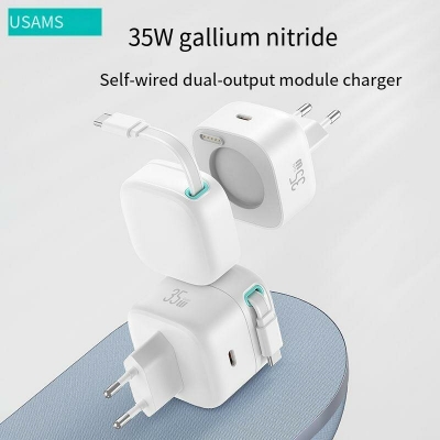 [GaN Tech] USAMS US-CC202 PD35W 2-Port USB PD Charger Dual 17.5W Type-C Fast Charging Wall Charger Adapter EU Plug for iPhone 15 15 Plus 15 Pro 15Pro Max for Huawei Mate60 Pro for Xiaomi 13pro for Sam [2000010]