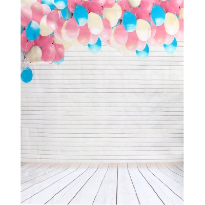 MOHOO 5x7FT Colorful Balloon Wood Floor Silk Backdrop Photography Background Studio Prop COD