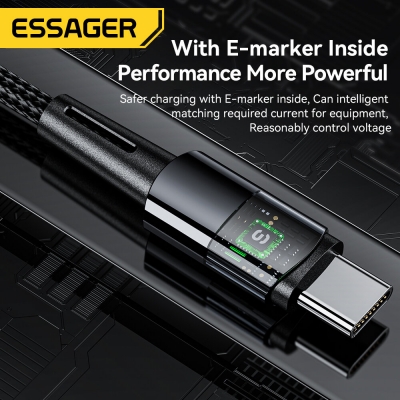 ESSAGER ES-X16 PD240W Type-C to Type-C Cable PD3.1 Fast Charging Data Transmission Tinned Copper Core Line 1M/2M Long for Huawei Mate50 for Samsung Galaxy S23 for Oppo Reno9 for Redmi K60 [1985402]