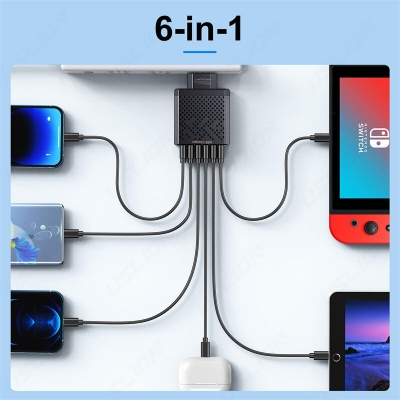 5V3A 6-Port USB Charger 6USB-A QC3.0 Fast Charging Wall Charger Adapter EU Plug for iPhone 15 14 13 for Xiaomi 14pro for Huawei Mate60 Pro for Samsung Galaxy S24 [2009639]