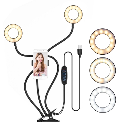 S2 Dual Ring Lights Fill Lights 3 Colors Adjustable Brightness USB Power Supply Live Selfie Lights with Phone Holder COD [1757362]