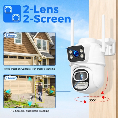 WS418 4K 8MP Dual Lens WiFi Surveillance Camera ONVIF H.265+ Outdoor WiFi Cam Wireless Color Night Vision Human Detection IP66 Waterproof PTZ IP Security Cameras [2009651]