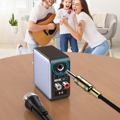 OMS-H6 bluetooth 5.3 Audio Transmitter Receiver 3.5mm AUX/RCA/U-Disk/TF/USB/6.5mm MIC Karaoke HIFI Stereo EQ Wireless Adapter EU Plug COD