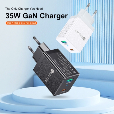 [GaN Tech] BK312 35W 2-Port USB PD Charger USB-A+USB-C PD QC3.0 PPS Fast Charging Wall Charger Adapter EU Plug for iPhone 15 14 13 for Xiaomi 14pro for Huawei Mate60 Pro for Samsung Galaxy S24 [2009645]