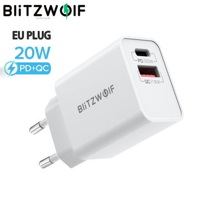 BlitzWolf® BW-S20 20W 2-Port PD3.0 QC3.0 Wall Charger Support FCP AFC Fast Charging EU Plug Adapter for iPhone 13 14 15 15 Pro/Pro Max for Samsung Galaxy S23 for Xiaomi 13pro [1998739]