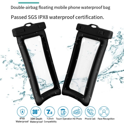 30M Waterproof Swimming Phone Case Sealed Dry Bags IPX8 Thin Float Double Airbags with Strap for 7.2inch Cell Phone COD [2008381]