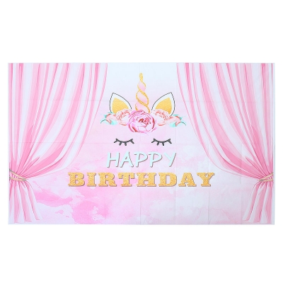 5x3FT Pink Curtain Unicorn Birthday Theme Photography Backdrop Studio Prop Background COD [1402326]