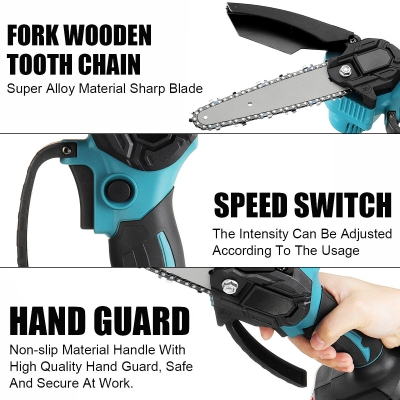 VIOLEWORKS 6 Inch 88VF Electric Chain Saw Rechargable Chainsaws One-handed Lithoum Battery Wood Cutter With 0/1/2 Battery Also For Makita Battery EU Plug [1849784]