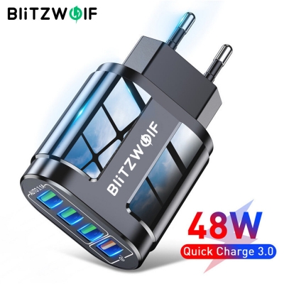 BlitzWolf® BK-385 48W 4 USB Ports QC 3.0 Fast Charger Wall Travel Charging EU Plug Adapter For iPhone 14 14 Plus 14 Pro Max for iPad Pro For Samsung Galaxy S22 Ultra Galaxy Z Flip 4 For Xiaomi Mi [1996861]