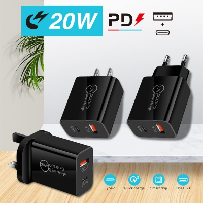 PD20W 2-Port USB PD Charger Dual 20W USB-C PD3.0 QC3.0 Fast Charging Wall Charger Adapter EU Plug for iPhone 12 13 14 14 Pro Max for Huawei Mate50 for Redmi K60 for Samsung Galaxy S22 [1981666]