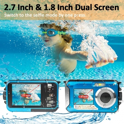 HD368 2.7K 48MP Full HD Underwater Digital Camera 10FT Waterproof Dual Screen 16X Digital Zoom for Snorkelling Swimming [1994348]