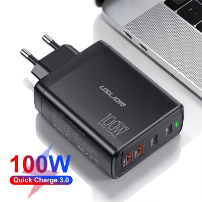 [GaN Tech] USLION 100W 4-Port USB PD Charger 2USB-A+2USB-C QC3.0 PD3.0 SCP FCP PPS Fast Charging Wall Charger Adapter EU Plug US Plug for iPhone 15 15 Plus 15Pro 15Pro Max for Huawei Mate60 Pro for Sa [2000667]