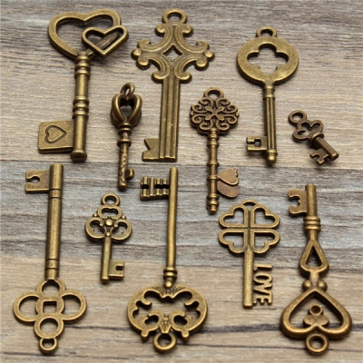 11Pcs Antique Vintage Old Look Skeleton Key Set Pendant Heart Bow Steampunk Lock COD [986760]