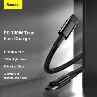 Baseus CW-YMS 100W USB-C to USB-C PD Cable PD3.0 Power Delivery QC4.0 Fast Charging Data Transmission Cord Line For Samsung Galaxy Note 20 For iPad Pro 2020 MacBook Air 2020 Mi 10 Huawei P40 [1750234]