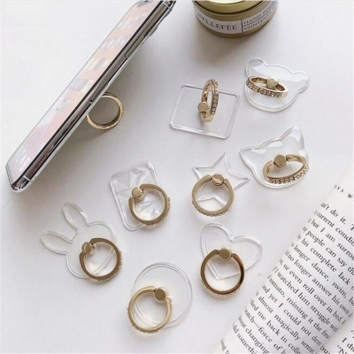 Bakeey Transparent Phone Ring Holder Stand 360 Degree Rotation Diamond Decoration Finger Grip Desk COD [1820281]