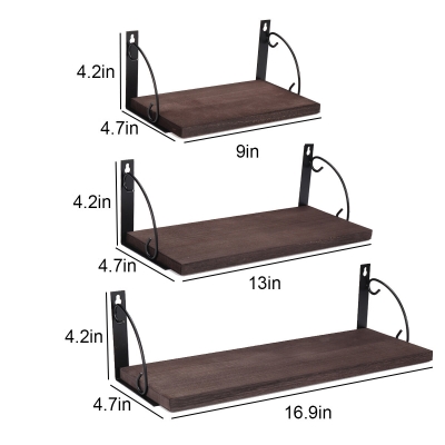 3-Tier Wooden Wall Mounted Floating Shelves DIY Storage Shelving Display Bracket COD [1823429]