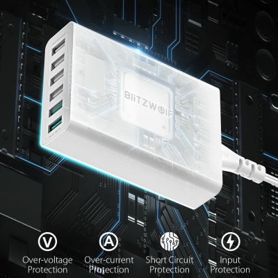 BlitzWolf® BW-S15 60W 6-Ports USB Charger Dual QC3.0 Desktop Charging Station Smart Charger EU Plug Adapter COD [1997155]