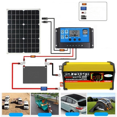 6000W DC 12V To AC 110V/220V intelligent screen solar power inverter 18V 18W solar panel 30A 12V/24V solar converter kit COD [1907286]