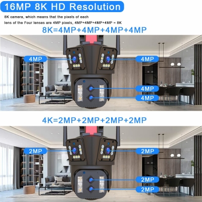 8K HD 16MP 10X Zoom WiFi IP Camera Auto Tracking Two Way Audio PTZ Camera Outdoor Four Lens Three Screen 4MP+4MP+4MP+4MP Surveillance Security CCTV Cam C [1993151]