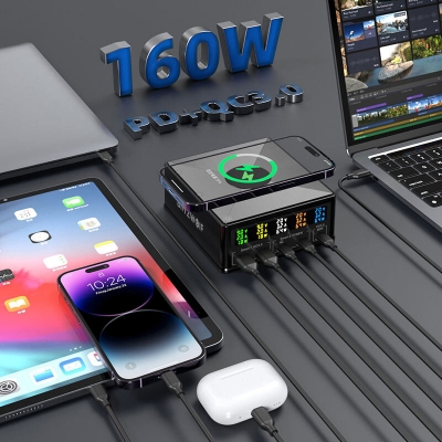 BlitzWolf® 868H 160W 5-Port USB PD Desktop Charger Dual USB-A QC3.0+Dual PD65W Type-C+65W Type-C PD3.0 with 15W 10W 7.5W 5W Wireless Fast Charger for iPhone 14 14 Pro Max for Samsung Galaxy Z Fold [1996851]