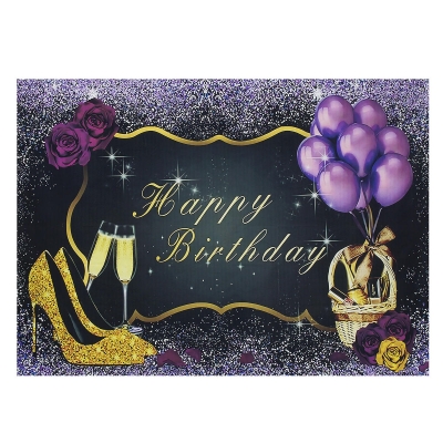 5x3FT 7x5FT 8x6FT Purple Rose Balloon Golden Happy Birthday Photography Backdrop Background Studio Prop - 0.9x1.5m COD [1618207]