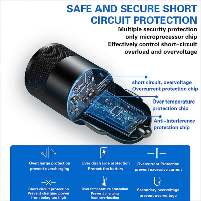 15W 2-Port USB PD Car Charger Adapter USB-A+USB-C PD Fast Charging with Blue LED for iPhone 12 13 14 14Pro 14 Pro Max for Huawei Mate50 for Samsung Galaxy S23 for Oppo Reno9 [1986173]