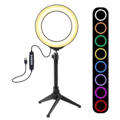 PULUZ PKT3048 RGBW 8 Color 16cm 6.2 Inch LED Video Ring Light with Tripod Stand for Youtube Tik Tok Live Streaming COD [1619893]