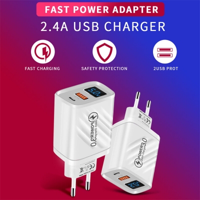 20W 2-Port USB PD Charger USB-A+Type-C PD QC3.0 2.0 AFC FCP Apple2.4A Fast Charging Wall Charger Adapter EU Plug for iPhone 15 14 13 for Huawei Mate60 Pro for Xiaomi 13pro for Samsung Galaxy Z Flip4 [2003465]