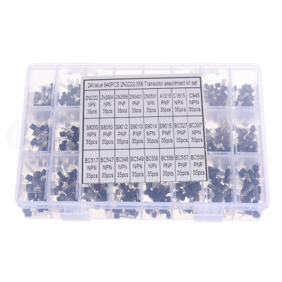 Aemedy® 840pcs 24Values TO-92 Transistor Assortment Kit BC327 BC337 BC547 transistor 2N2222 3904 3906 C945 PNP/NPN Transistors Pack COD [1621332]