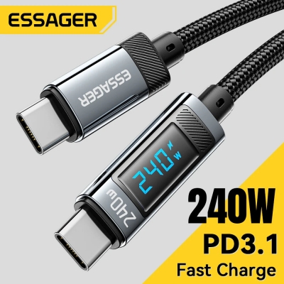 ESSAGER ES-X47 5A 240W Type-C to Type-C Cable Fast Charging Data Transmission Tinned Copper Core Line 1M/2M Long for iPhone 15 15 Plus for Huawei Mate60 Pro for Samsung Galaxy Z Flip4 for Xiaomi 13pro [2002442]