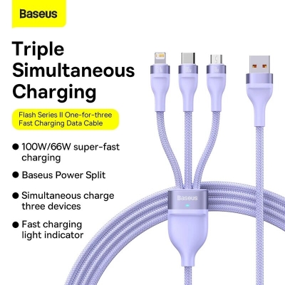 Baseus 3-In-1 USB-C/Micro USB/Apple Port Cable Fast Charging Data Transmission Cord Line 1.2m long For iPhone 13 Pro Max For Samsung Galaxy S22 For Xiaomi 12 [1952853]