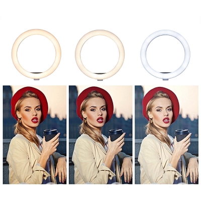 Portable Ring Light LED Makeup Ring Lamp USB Selfie Ring Lamp Phone Holder Tripod Stand Photography Lighting COD