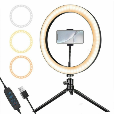 Desktop LED Live Ring Light 10 inch Fill Light with Mini Tripod Stand USB Power Phone Holder for Youtube Tiktok Makeup Live Streaming COD