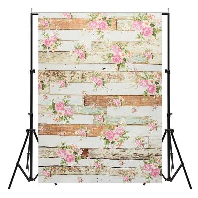 5x7FT Vintage Pink Flowers Wooden Floor Wall Photo Studio Background Backdrop Cloth COD [1116099]