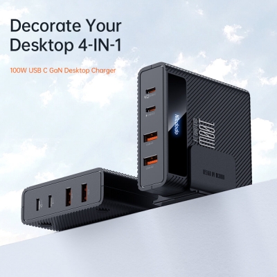 Mcdodo CH-1802 100W 4-Port USB PD Charger Dual Type-C+Dual USB-A PD QC3.0 FCP SCP AFC Apple 2.4A BC1.2 Fast Charging Desktop Charging Station EU Plug with 1.5M AC Cable [1988709]