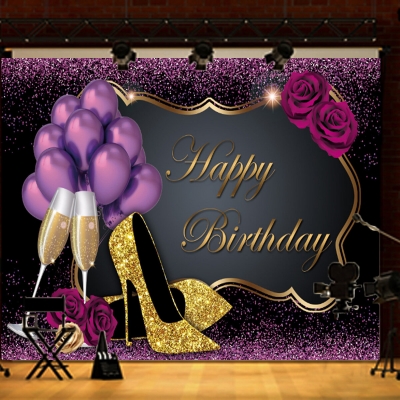 5x3FT 7x5FT 9x6FT High Heel Glass Purple Balloon Studio Birthday Photography Backdrops Background COD [1680184]