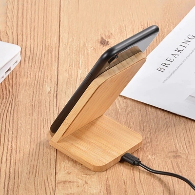 Bakeey TOVYS-200 10W Qi Wireless Charging Bamboo Wooden Mobile Phone Desktop Holder Mount with Indicator Light Support All Phones With QI Wireless Charging [1788418]