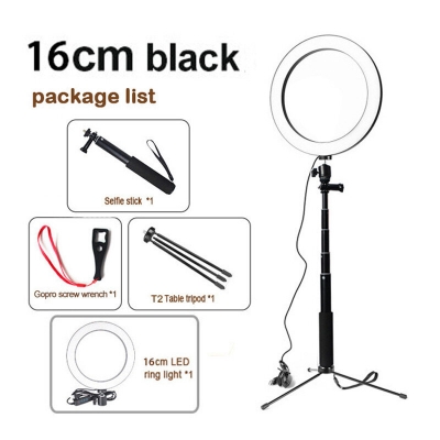 Yingnuost 5500K Dimmable Video Light 16cm LED Ring Lamp with Wrench Selfie Stick tripod for Youtube Tik Tok Live Streaming COD [1590121]