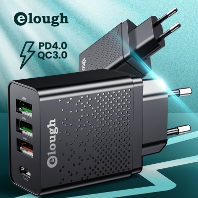 Elough 20W 4-Port USB PD Charger 3USB+Type-C QC3.0 PD4.0 Fast Charging Wall Charger Adapter EU Plug for iPhone 12 13 14 14Pro 14 Pro Max for Huawei P50 for Samsung Galaxy S22 for Oppo Reno9 for Redmi [1981210]