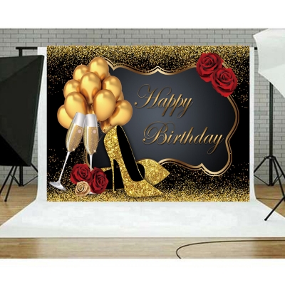 5x3FT 7x5FT 9x6FT High Heel Glass Golden Balloon Birthday Theme Photography Backdrop Background Studio P COD [1666631]