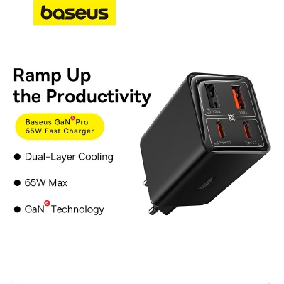 [GaN Tech] Baseus GaN6 Pro 65W 4-Port USB Charger 2USB-A+2USB-C Fast Charging Wall Charger Adapter EU Plug with 100W Type-C to Type-C 1M Cable COD [2010249]