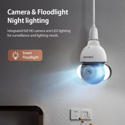 SECTEC Tuya 5MP HD WiFi Light Bulb Camera Full Color Night Vision Motion Tracking PTZ APP Control Two-way Audio Smart Home Security Surveillance Bulb Camera [1989696]