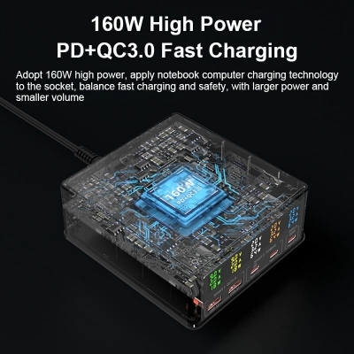 868H 160W 5-Port USB PD Charger Dual USB-A QC3.0+Dual PD65W Type-C+65W Type-C PD3.0 with 15W 10W 7.5W 5W Wireless Fast Charger for iPhone 14 14Pro 14Pro Max for Huawei Mate50 for Samsung Galaxy S23 fo [1985683]