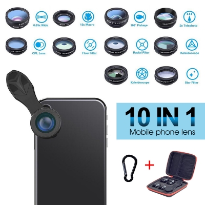 Hizek 10 in 1 Phone Lens Kit Macro Lens Wide Angle Lens Fisheye Lens Telephoto Lens CPL Flow Radial Star Filter Kaleidoscope 3/6 Lens For Smartphones COD [1974941]