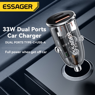 ESSAGER F712 PD33W 2-Port USB PD Car Charger Adapter USB-A+Type-C Support PPS PD3.0 PD2.0 QC3.0 QC2.0 AFC FCP HV-SCP BC1.2 DCP iP2.4A Fast Charging for iPhone 13 14 14Pro for Huawei Mate50 for Redmi K [1985715]