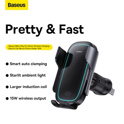 Baseus BS-CM023 15W Wireless Charging Electric Car Phone Holder Air Vent Bracket Mount for iPhone 12 13 14 14 Pro for Huawei Mate50 for Samsung Galaxy S23 for Redmi K60 for Oppo Reno9 [1995129]