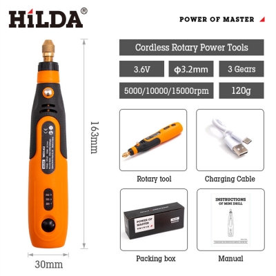 HILDA 3.6V Cordless Mini Drill Rotary Power Tools 3 Gears Compact and Versatile 5000/10000/15000rpm 3.2mm Chuck Size Lightweight Portable and Easy to Use Ideal for DIY Projects [1990484]