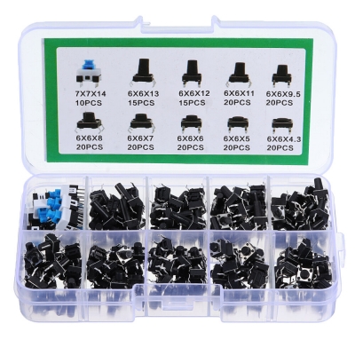 180Pcs 10 Values Tactile Push Button Switch Mini Momentary Tact Assortment Kit DIY COD [1618527]